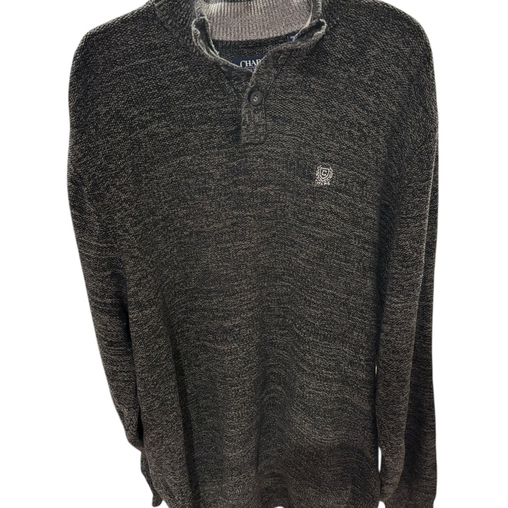 Chaps Men's Dark Grey Button Mock Neck Sweater 3XLT
